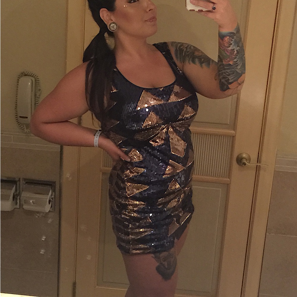 Charlotte Russe Sequin Blue and Gold Mini Dress LG